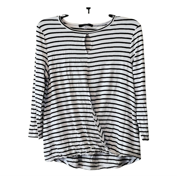 August Silk Black and White Striped Wrap Front Women's Top Size Medium - Picture 1 of 8